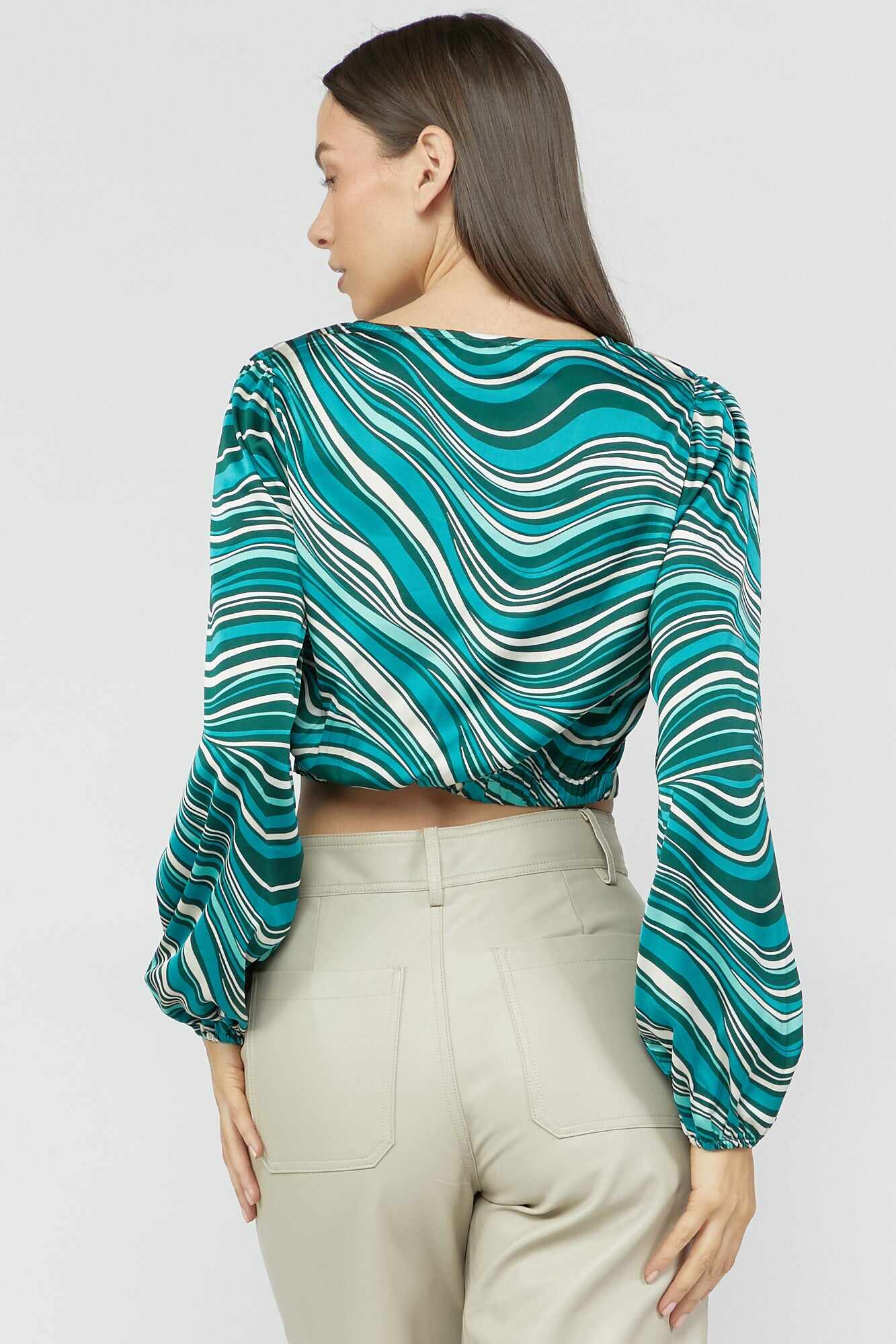 Women Apparel | Satin Abstract Print Crop Top Jade Forever21 - NL71698