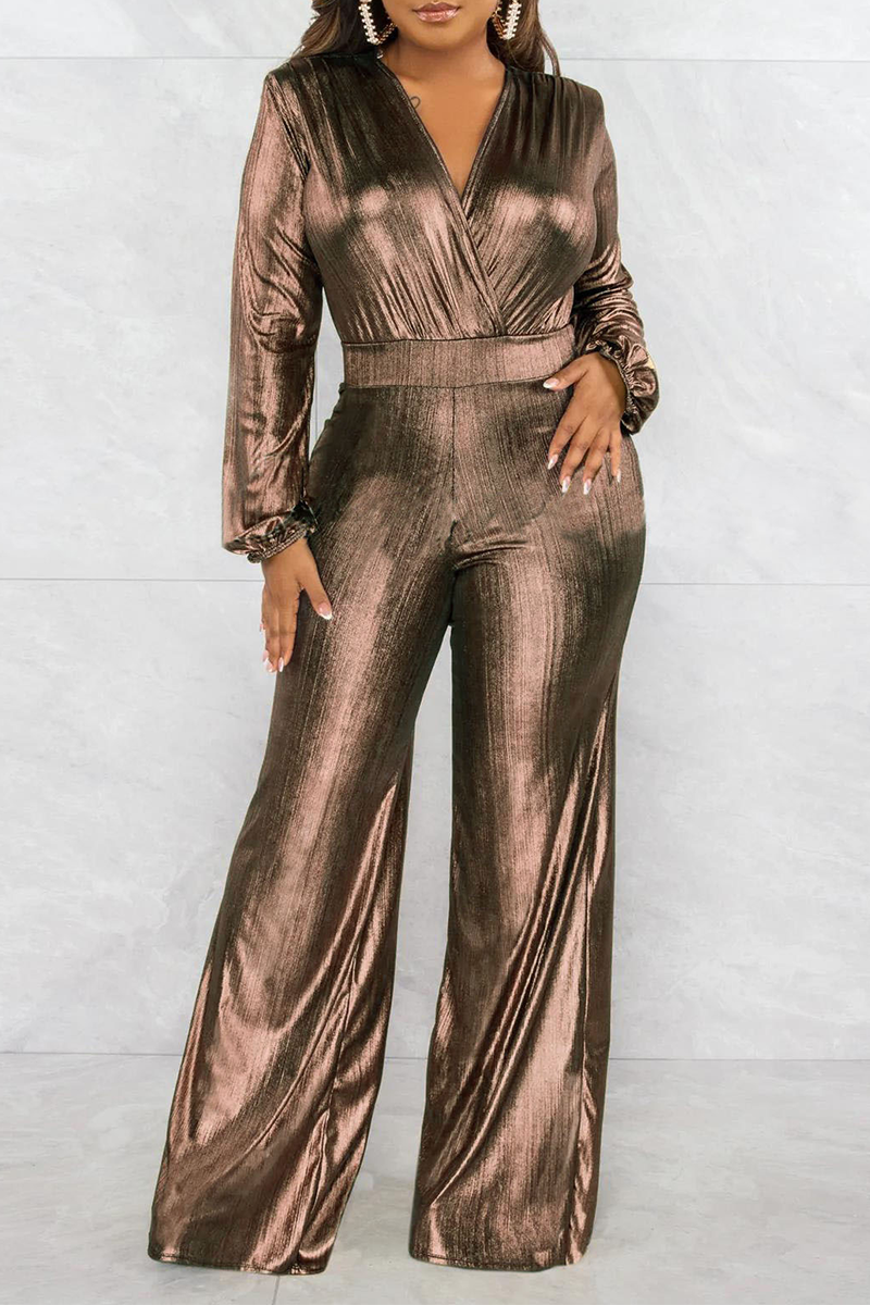 Gold Street Solid Patchwork V Neck Boot Cut Jumpsuits