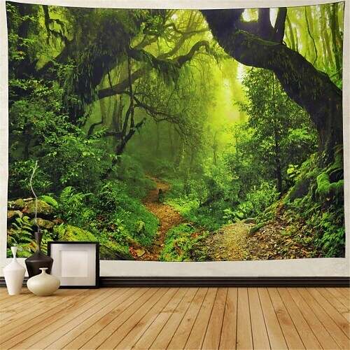 Nature Wall Tapestry Art Decor Landscape Magical Green Mistry Forest