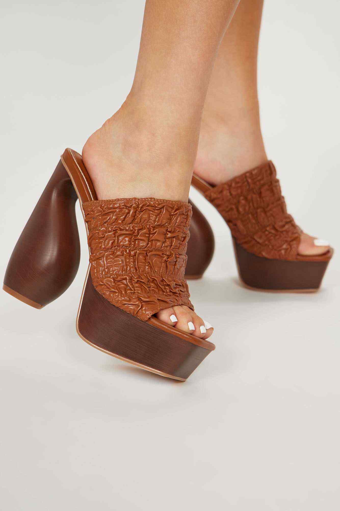 Think Outside The Box Heeled Mules   Rust