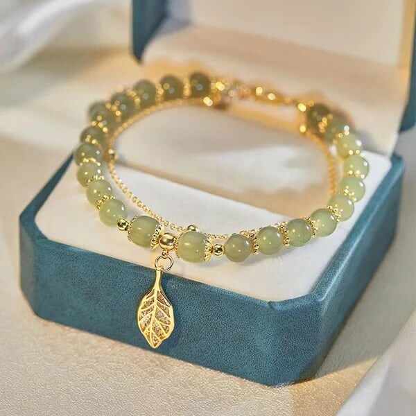 Last Day BUY 1 GET 1 FREE --Lucky Wada Jade gold leaf bracelet