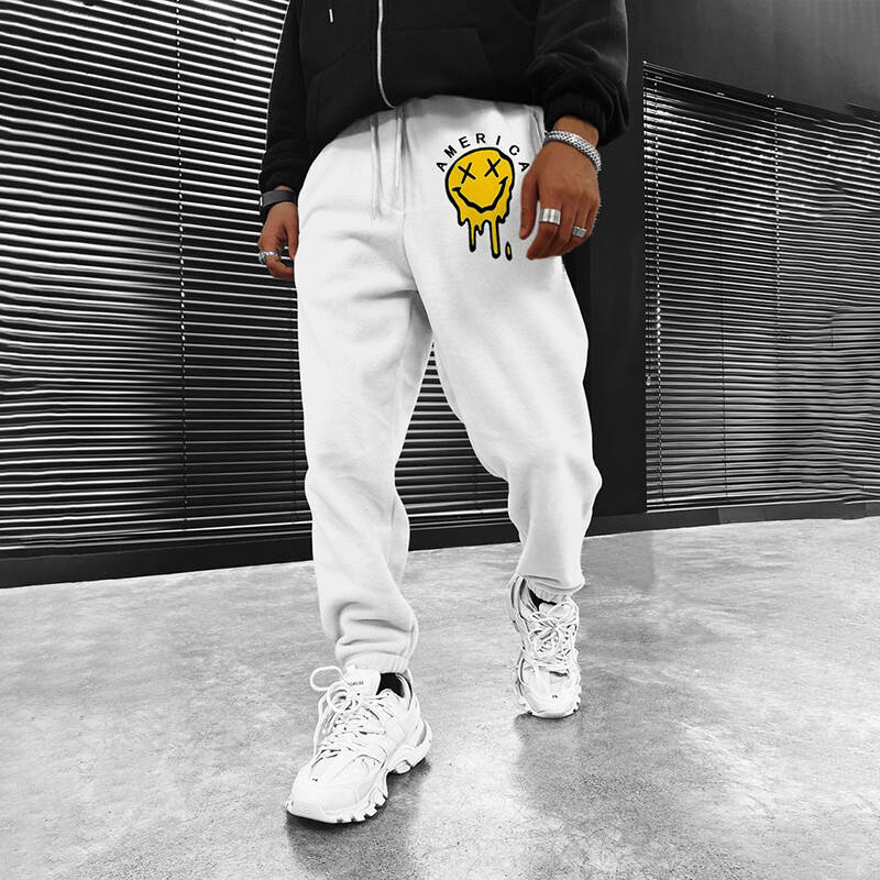 Men's Fashion American Smiley Print Casual Sweatpants