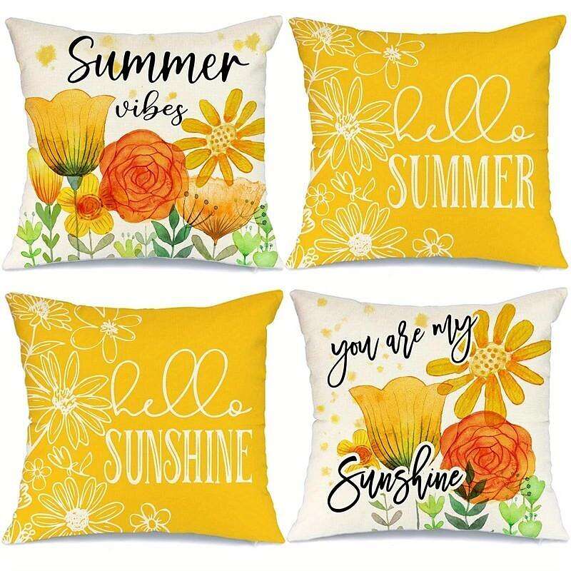 Summer Sunshine Floral Double Side Pillow Cover 4PC Soft