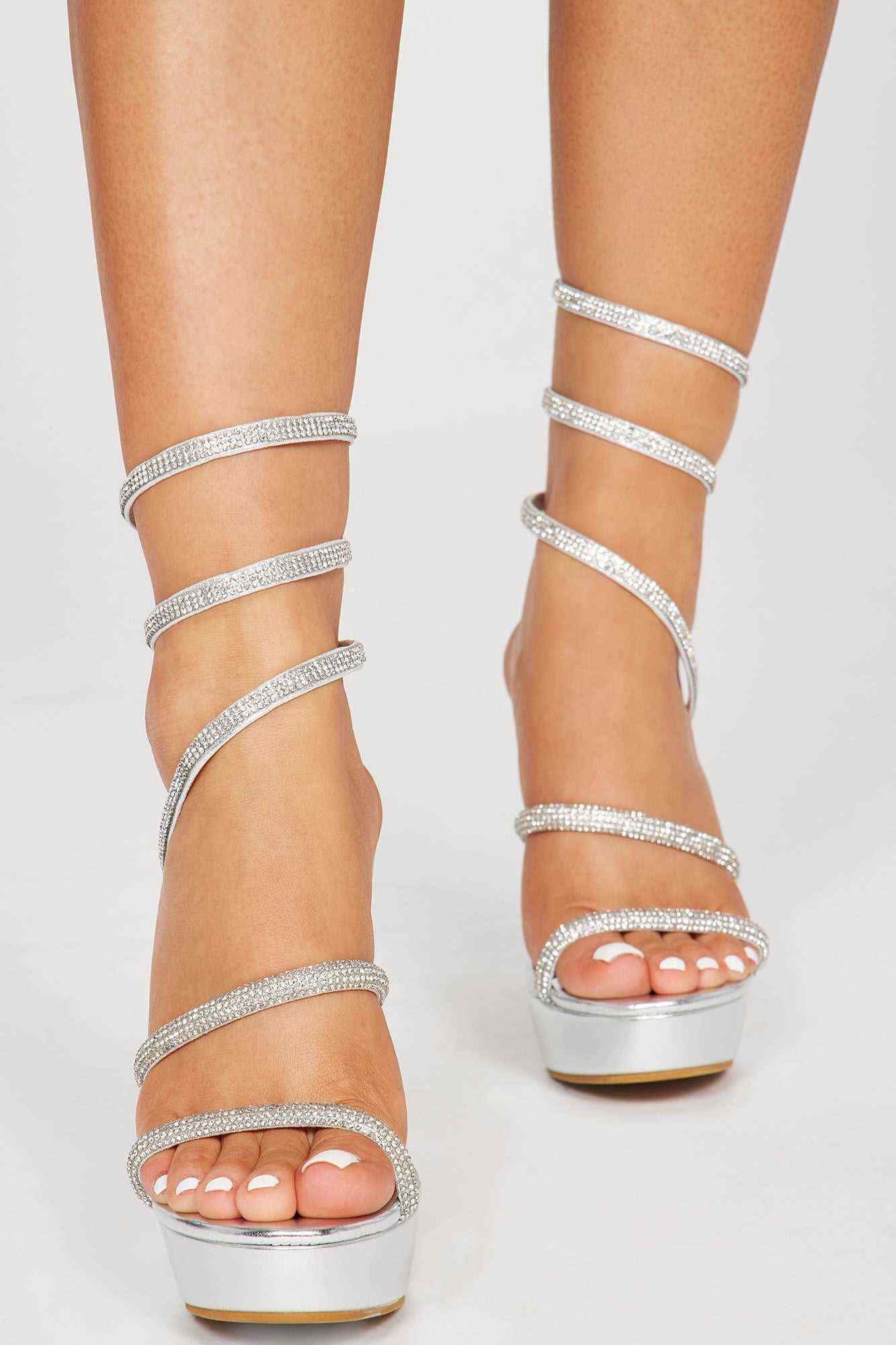 Many Secrets Strappy Heeled Sandals   Silver