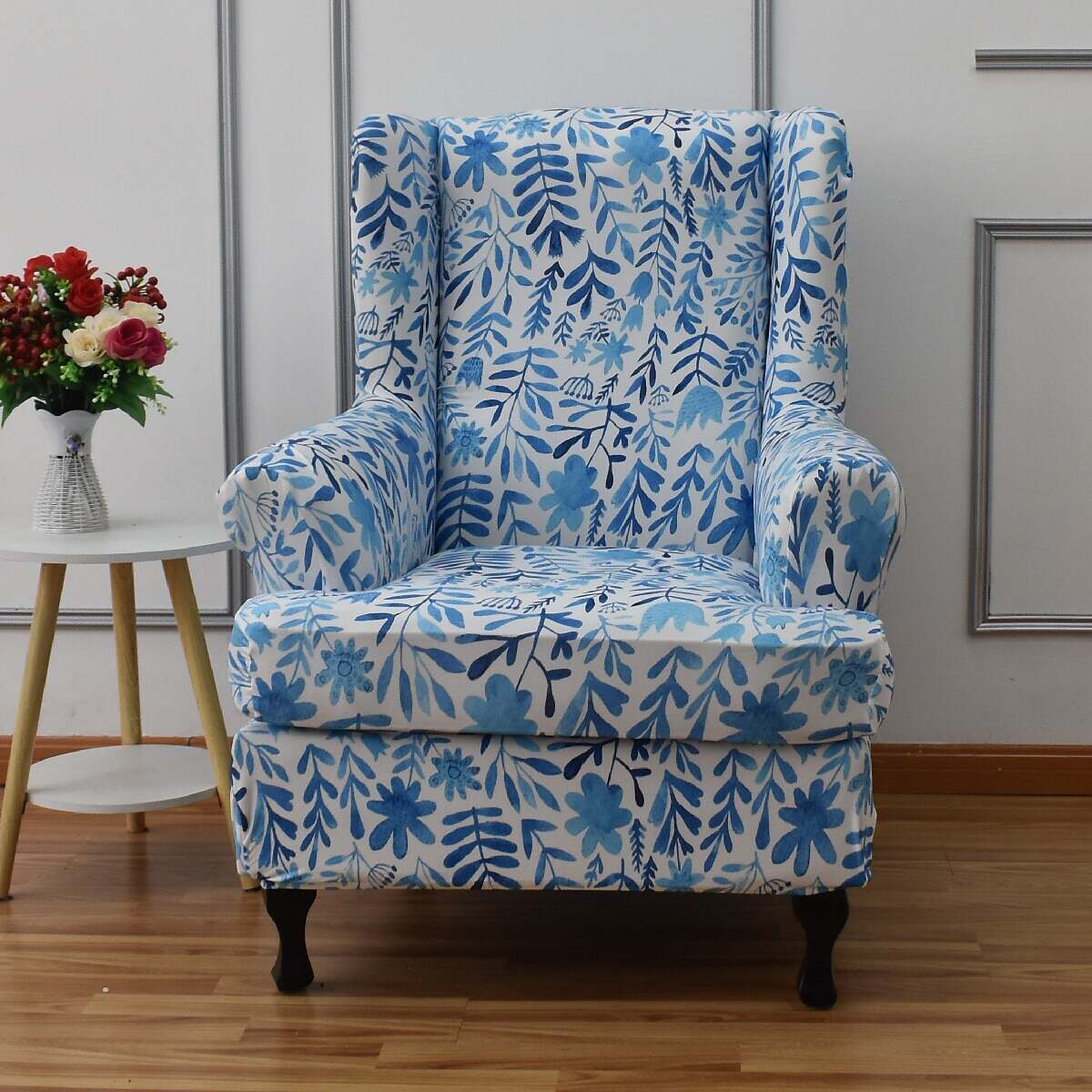 Stretch Wingback Chair Cover Geometric Pattern