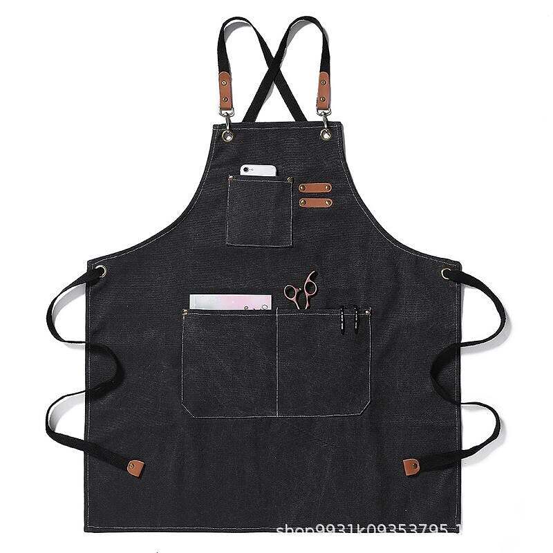 Chef Apron Black for Men Women with Pocket