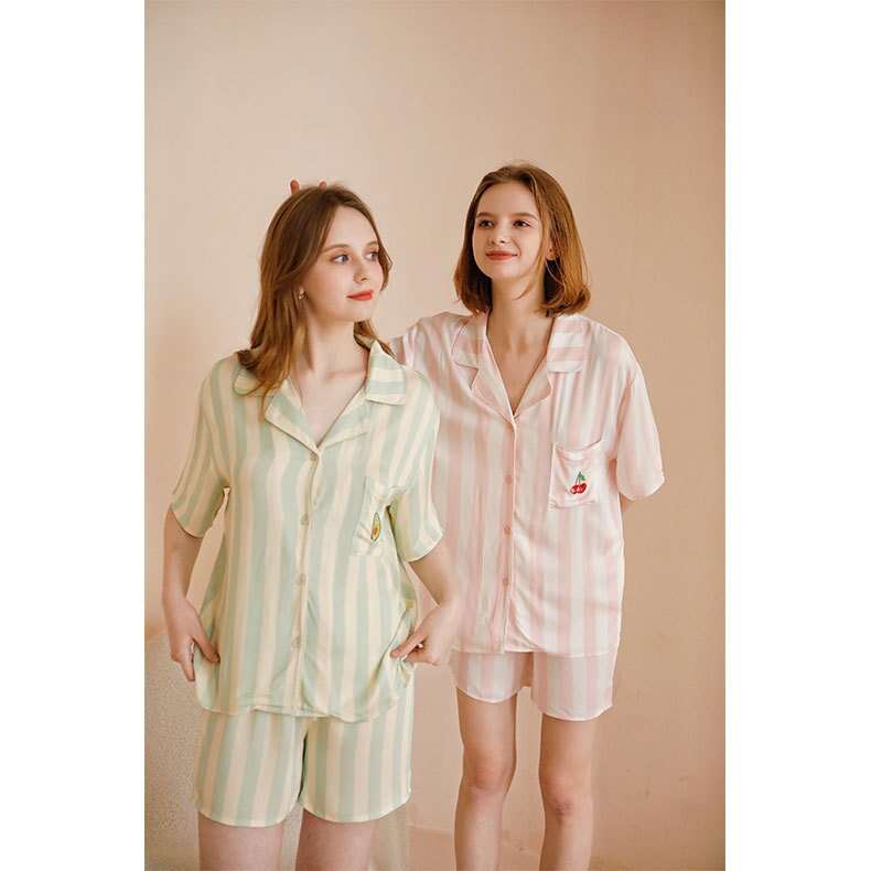 Fruit Shawl Collar Simple Loose Short Sleeve Pajama Set