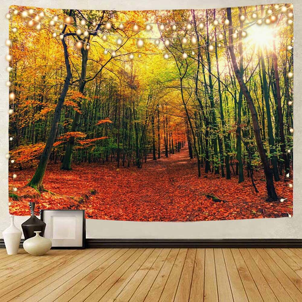 Landscape Tree Wall Tapestry Art Decor Misty Forest Nature Sunshine Through Tree