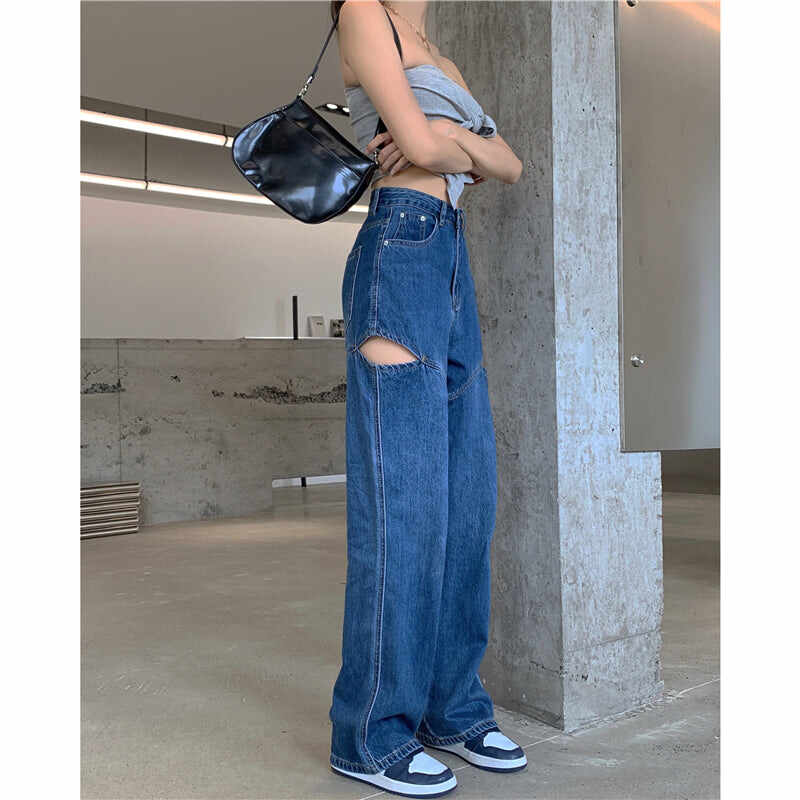 Vertical Loose High Waist Slim Jeans