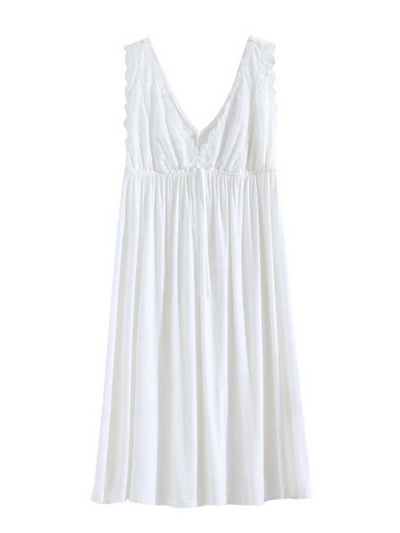 Modal Lace V Neck Vacation Nightdress