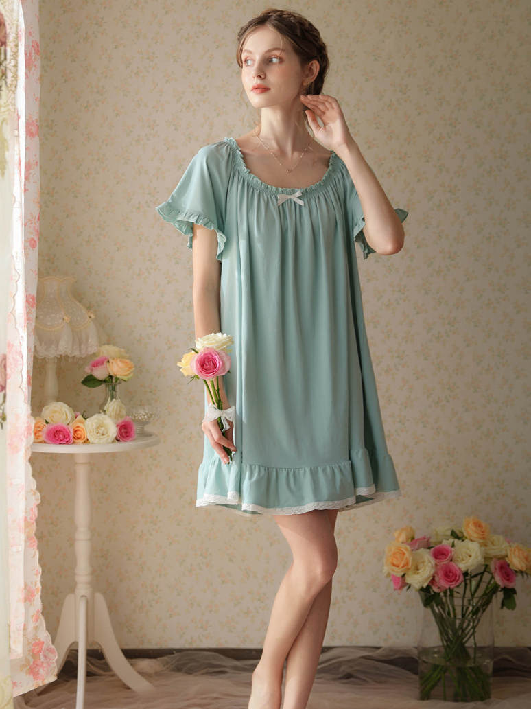 Simple Plain Cotton Floral Others Nightdress