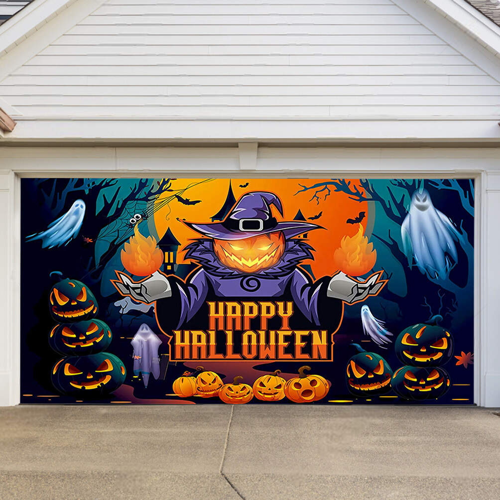 7' x 16' Happy Halloween Jack-Lanterns Garage Door Mural