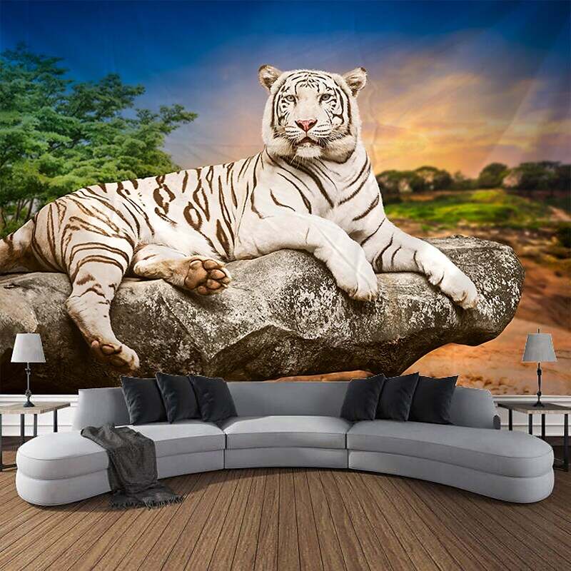 Forest Wildlife Tiger Scenery Wall Tapestry Art Decoration Blanket Curtain Hanging Home Bedroom Living Room Decoration