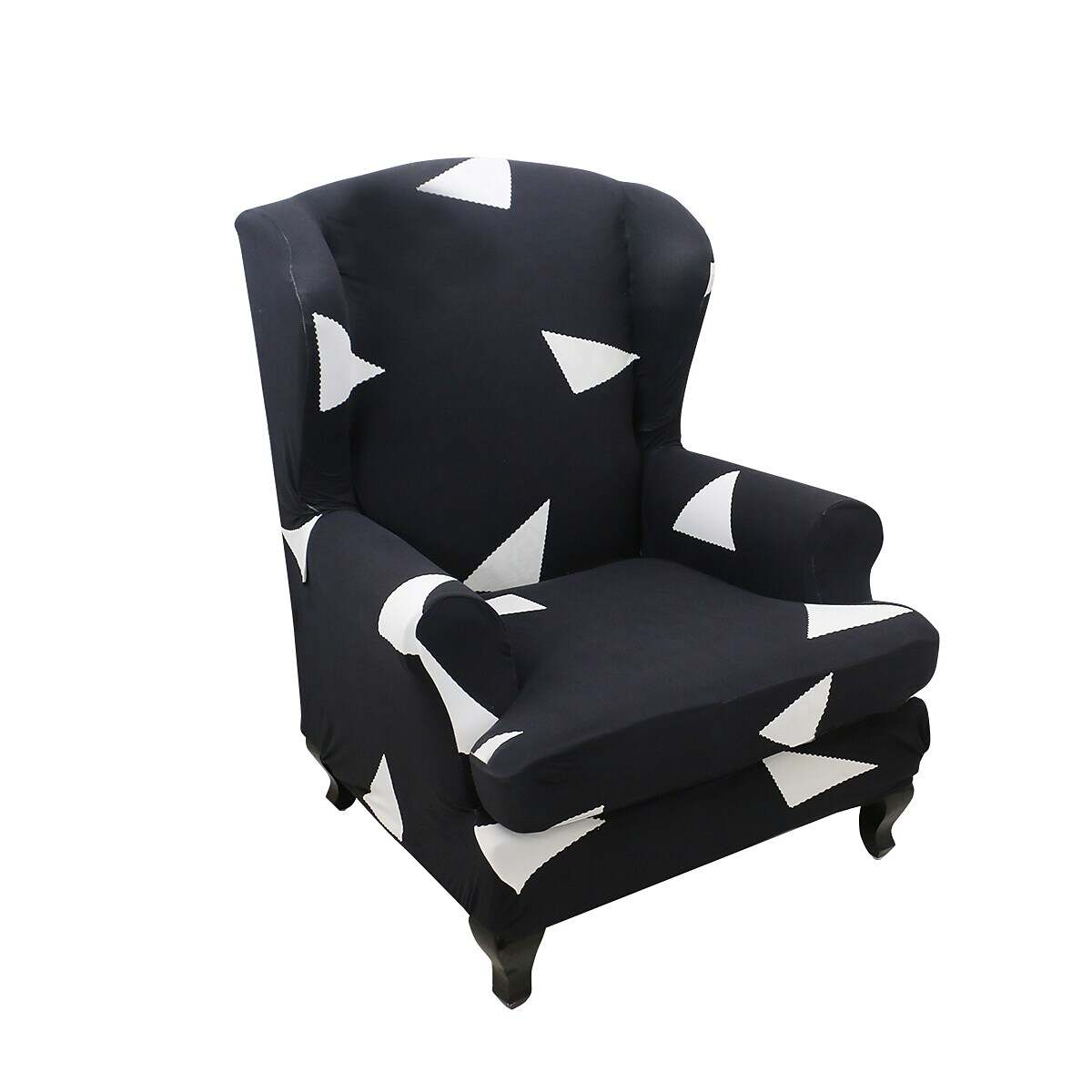 Stretch Wingback Chair Cover Geometric Pattern