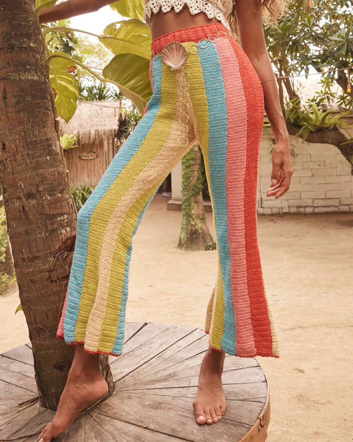 Rainbow Candy Knit Track Pants