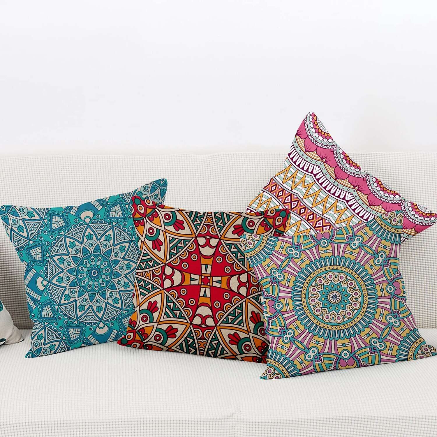 Floral Mandala Bohemian Double Side Pillow Cover 4PC Soft Decorative Square Cushion Case Pillowcase for Bedroom Livingroom Sofa Couch Chair