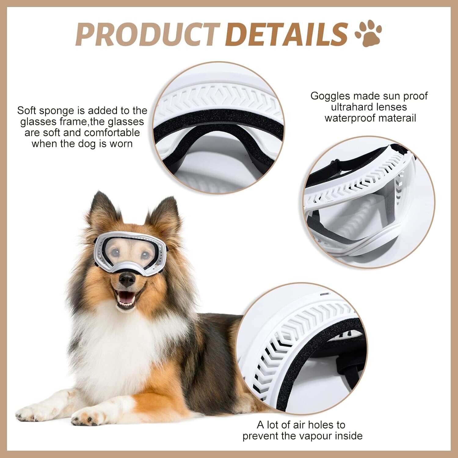 Large UV dog sunglasses in dog goggles, UV protection against wind and dust, detachable lenses for outdoor sports dog eye protection