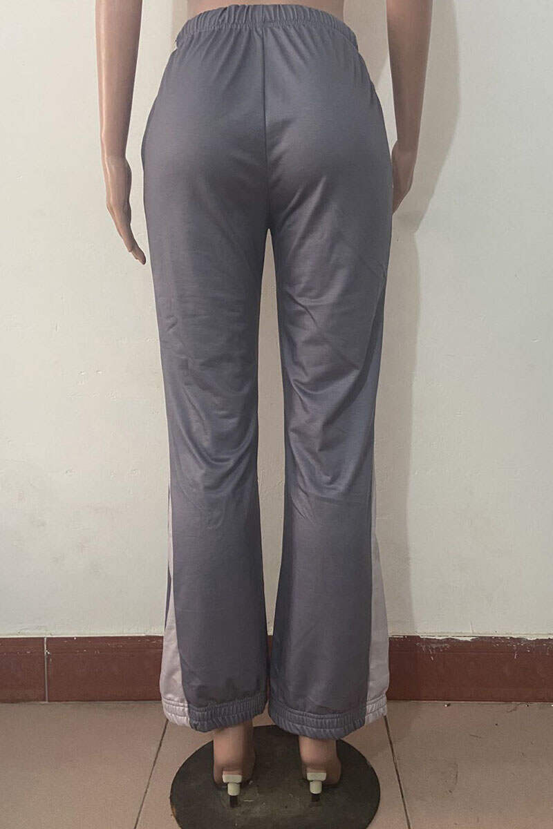 Light Gray Casual Print Patchwork Straight High Waist Straight Patchwork Bottoms