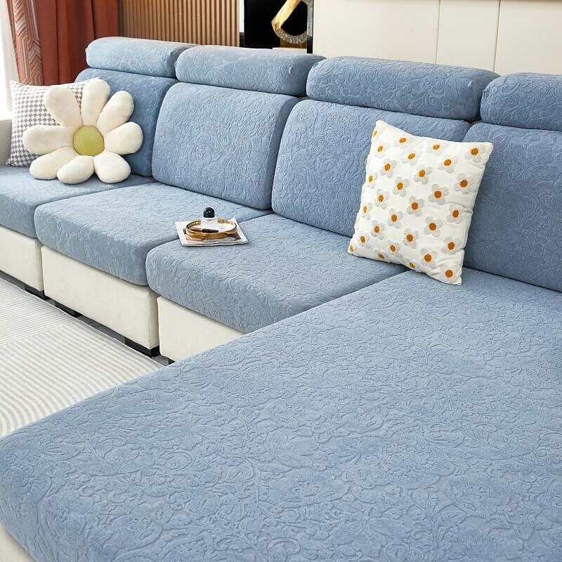 Stretch Sofa Seat Cushion Cover Slipcover Elastic Couch Sectional Armchair Loveseat 4 or 3 Seater L Shape Solid Soft Durable Washable