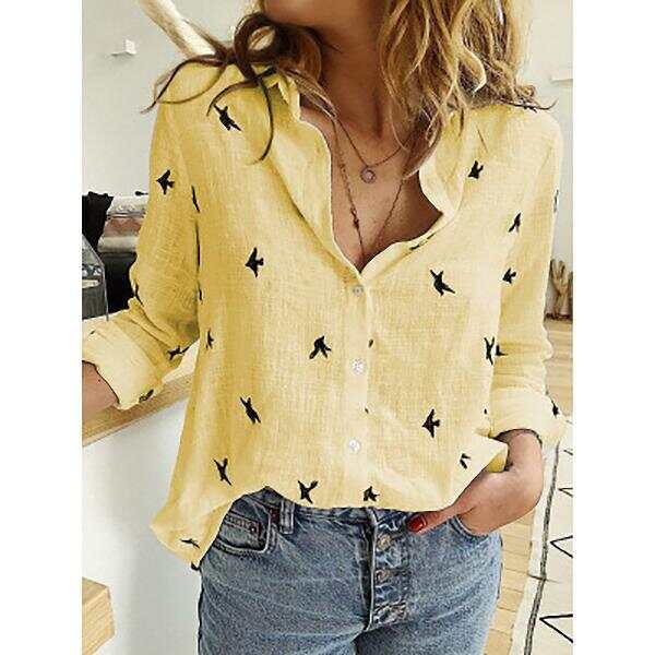 Solid Color Casual Autumn Cotton Linen Ladies Shirt