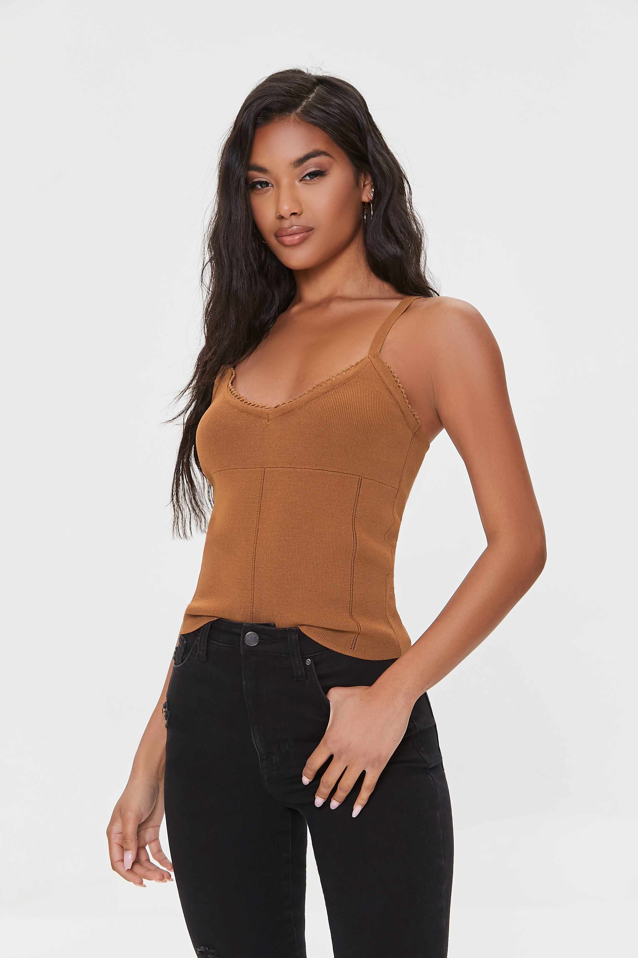 Women Apparel | Pointelle Sweater-Knit Cami Brown Forever21 - KM36213