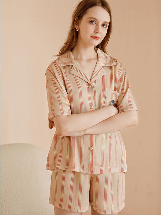 Shawl Collar Sexy Loose Short Sleeve Pajama Set