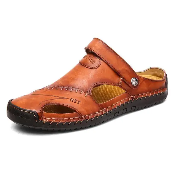 Men's Hand Stitching Soft Outdoor Closed Toe Leather Sandals