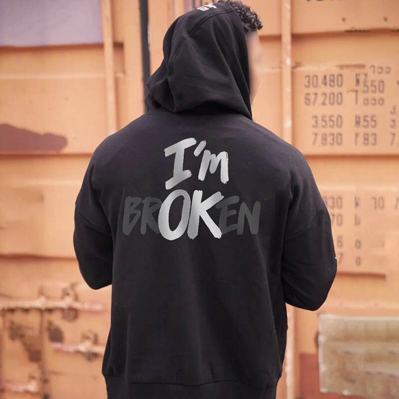 Fashion I'M Borken Print Casual Hoodie