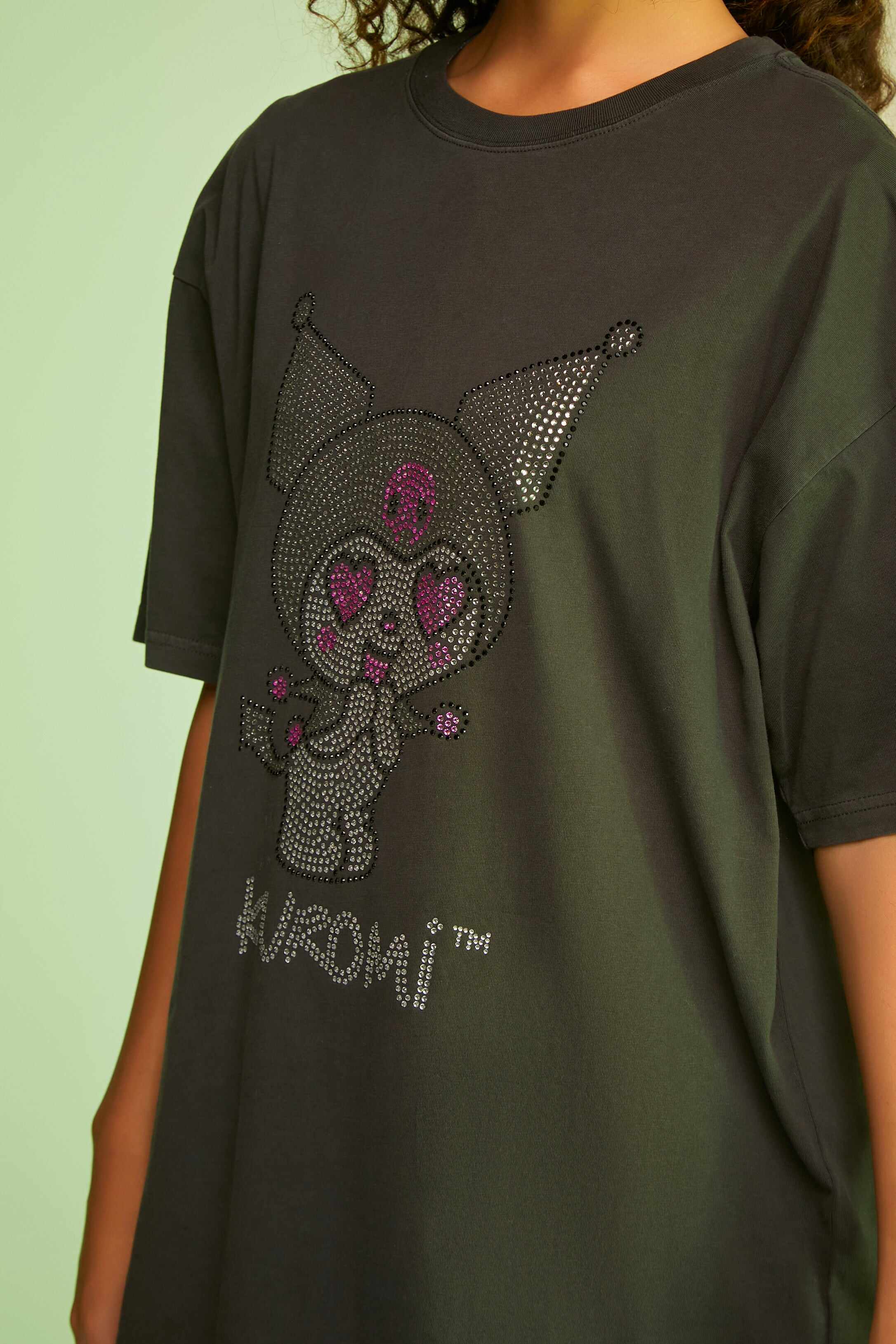 Women Apparel | Hello Kitty & Friends Kuromi Rhinestone Graphic Tee Black Forever21 - AO02810