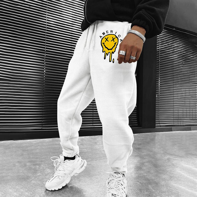 Men's Fashion American Smiley Print Casual Sweatpants