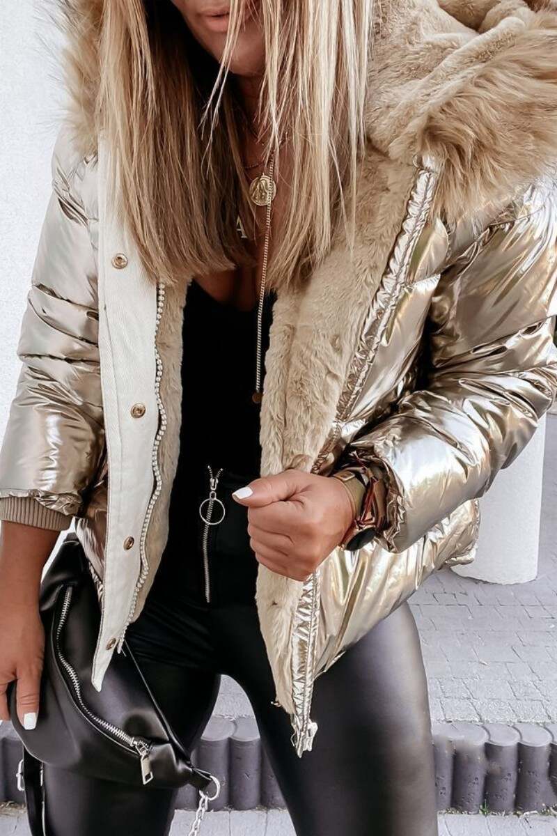 Champagne Casual Solid Patchwork Zipper Hooded Collar Outerwear