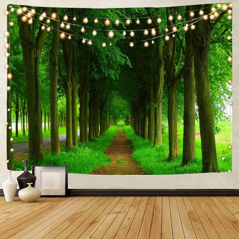 Landscape Tree Wall Tapestry Art Decor Misty Forest Nature Sunshine Through Tree