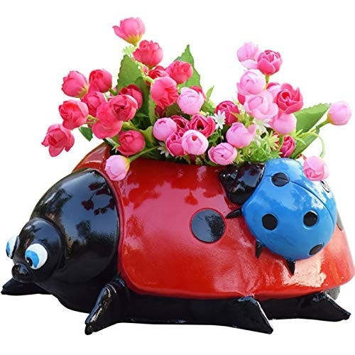 Metal Ladybug Flower Pot