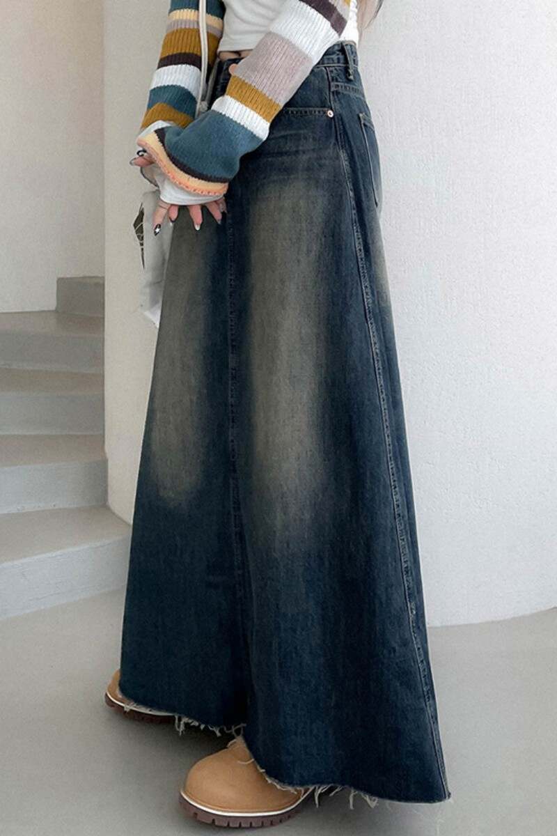 Blue Casual Solid Patchwork High Waist Regular Denim Skirts