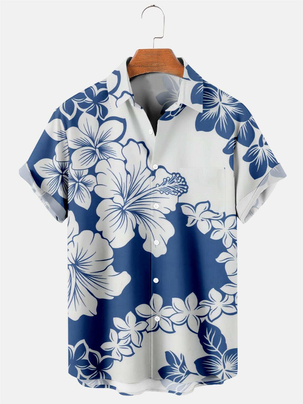 Hawaiian Floral Print Men's Shirts With Pocket