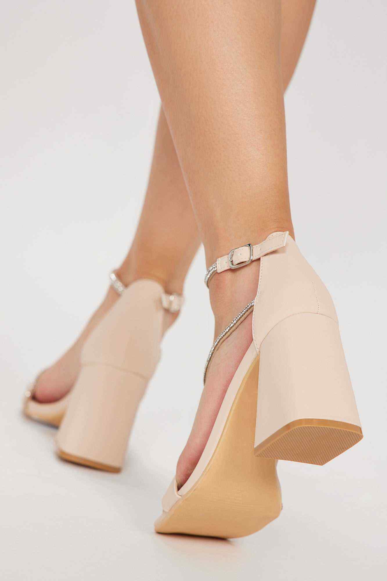 Bossing Around Embellished Heeled Sandals   Nude