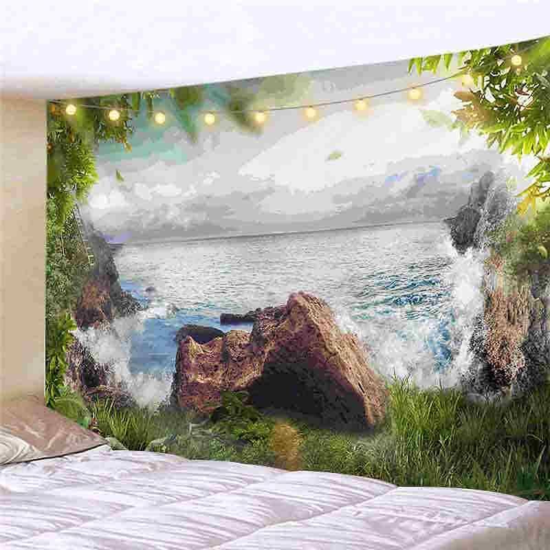 Landscape LED Lights Wall Tapestry Art Decor Forest Reindeer Print