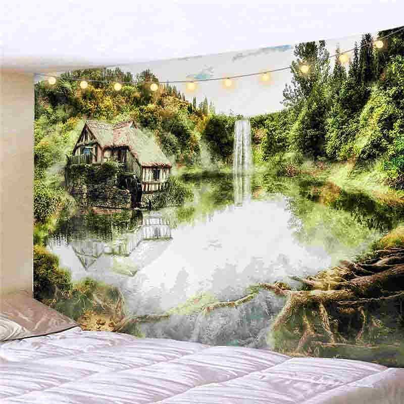 Landscape LED Lights Wall Tapestry Art Decor Forest Tree Print