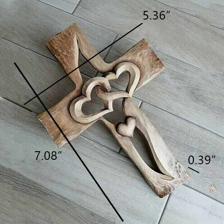 Carved wooden cross - intertwined hearts