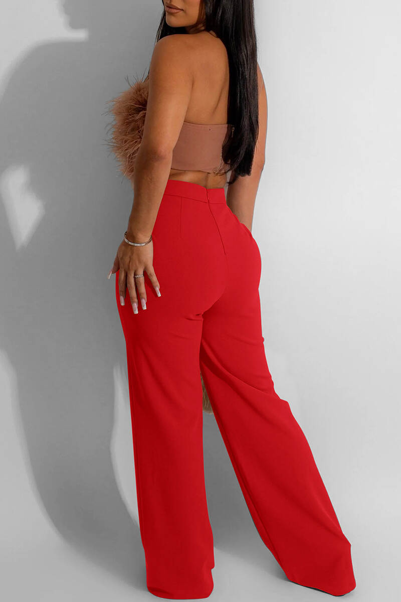 Black Casual Solid Basic Regular High Waist Conventional Solid Color Trousers