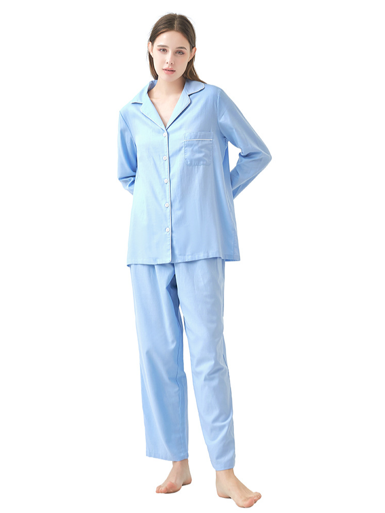 Regular Sleeve Simple Plain Long Sleeve Pajama Set