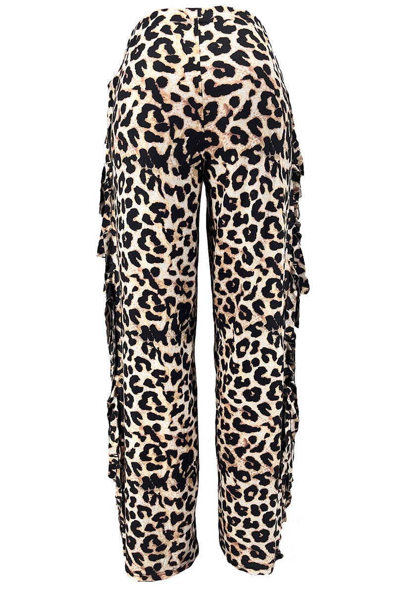 Camouflage Street Leopard Camouflage Print Tassel Patchwork Straight High Waist Straight Full Print Bottoms