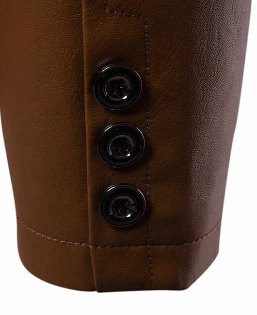 Basic Plain Lapel Collar Two Button Leather Blazer