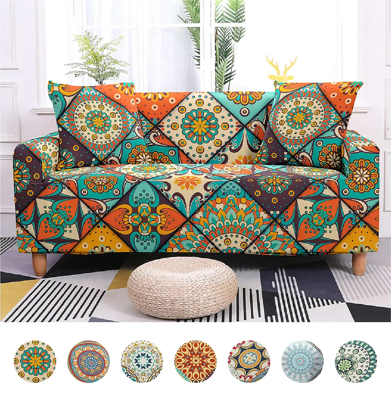 Stretch Sofa Cover Slipcover Boho/Flower Pattern AJ