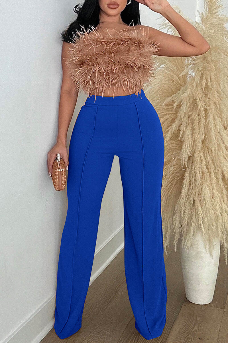 Colorful Blue Casual Solid Basic Regular High Waist Conventional Solid Color Trousers