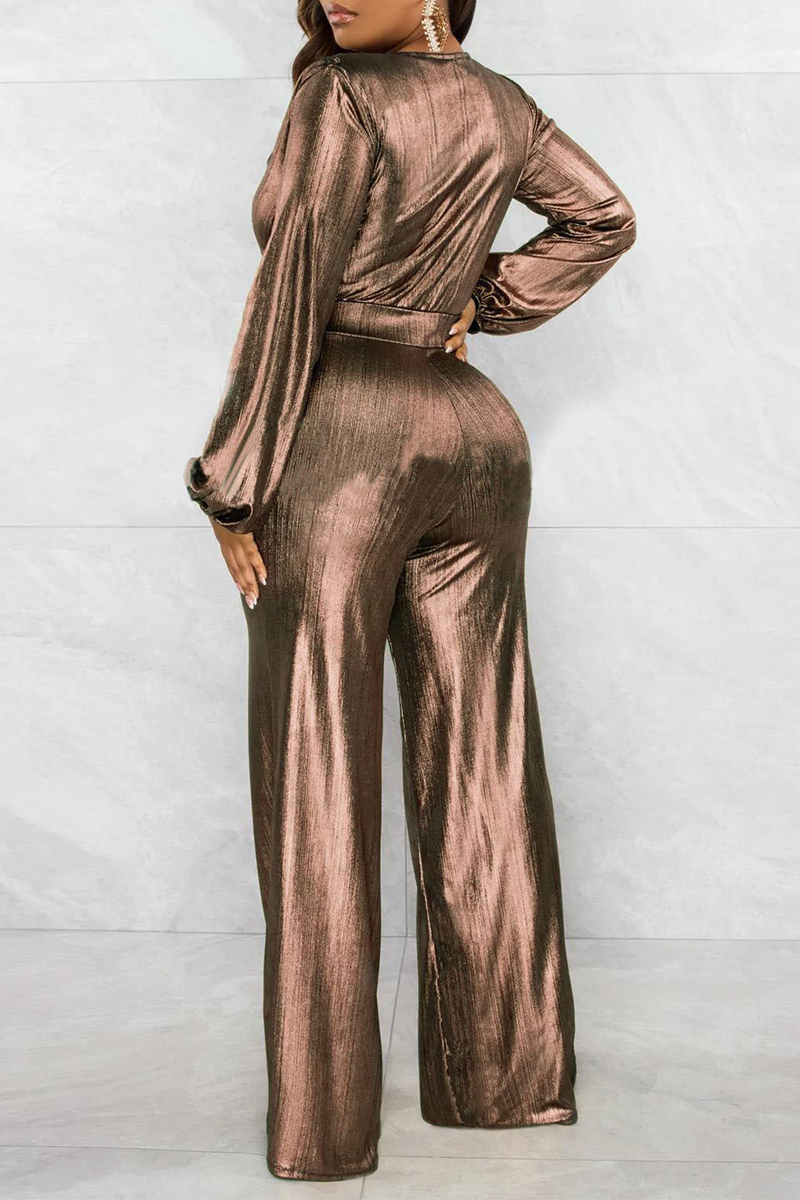 Silver Street Solid Patchwork V Neck Boot Cut Jumpsuits