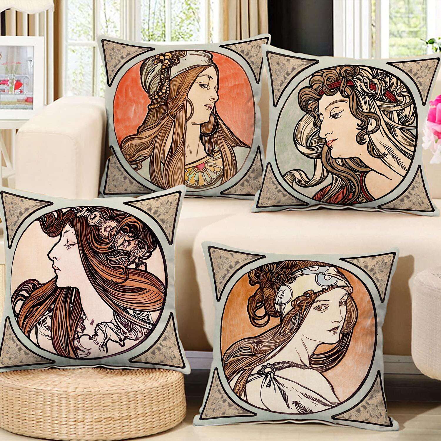 Art Nouveau Double Side Pillow Cover 4PC