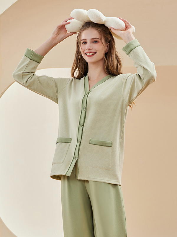 Autumn And Winter Casual Regular Sleeve Plain Pajama Set Thickened Long Sleeve Pajamas