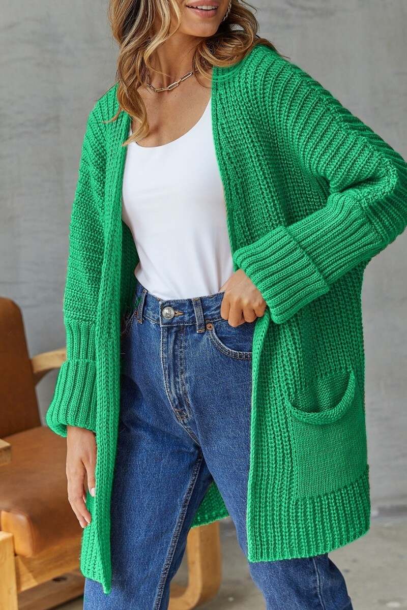 Green Casual Solid Patchwork Cardigan Outerwear