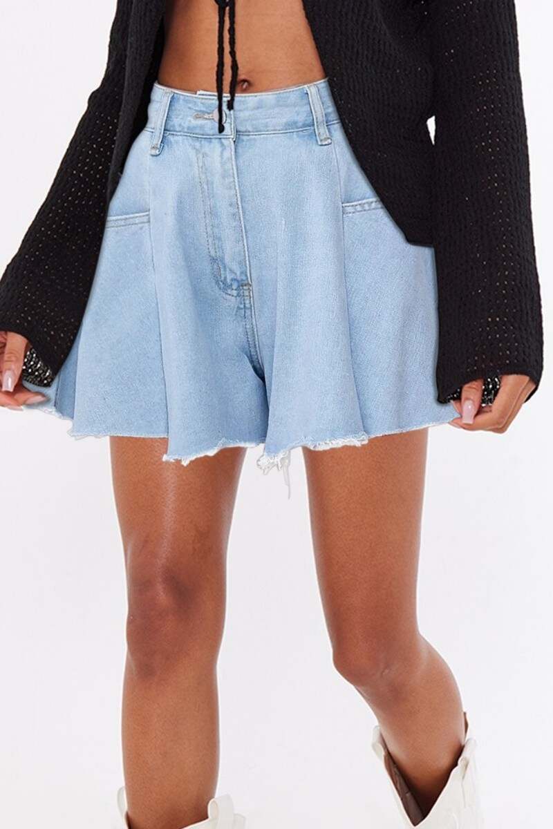 Blue Casual Solid Patchwork High Waist Regular Denim Shorts